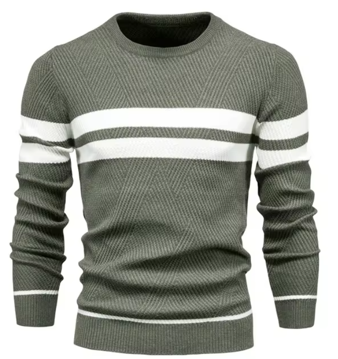 Men's herringbone sweater in classic neutral tones, slim-fit knit with textured chevron pattern