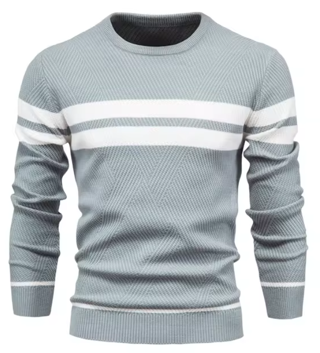 Men's herringbone sweater in neutral tones, slim-fit classic knit with textured chevron pattern