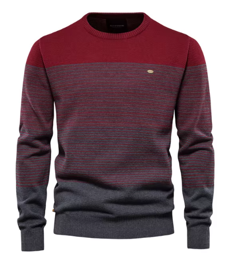 Cypress rugged men's crew neck sweater in earthy tones with structured fit and bold masculine design