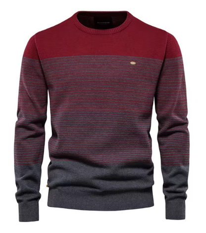 Cypress rugged men's crew neck sweater in earthy tones with structured fit and bold masculine design