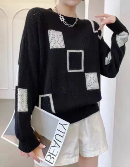 Margot™ multicolor patchwork sweater with ribbed detailing and snug cozy fit for women