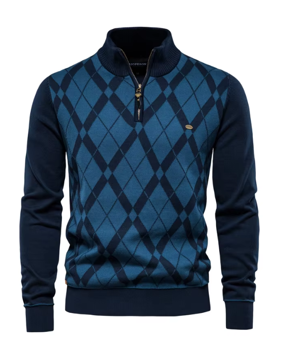 Heather gray men's half-zip sweater with soft-touch fabric and sophisticated modern fit