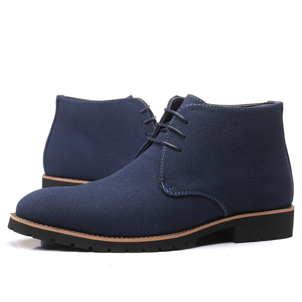 Men's brown leather ankle lace-up boots with clean silhouette and cushioned insole for everyday wear