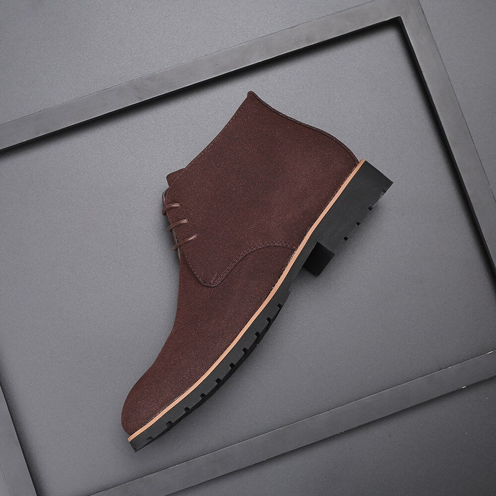 Men's brown casual ankle lace-up boots with clean modern silhouette and cushioned everyday comfort