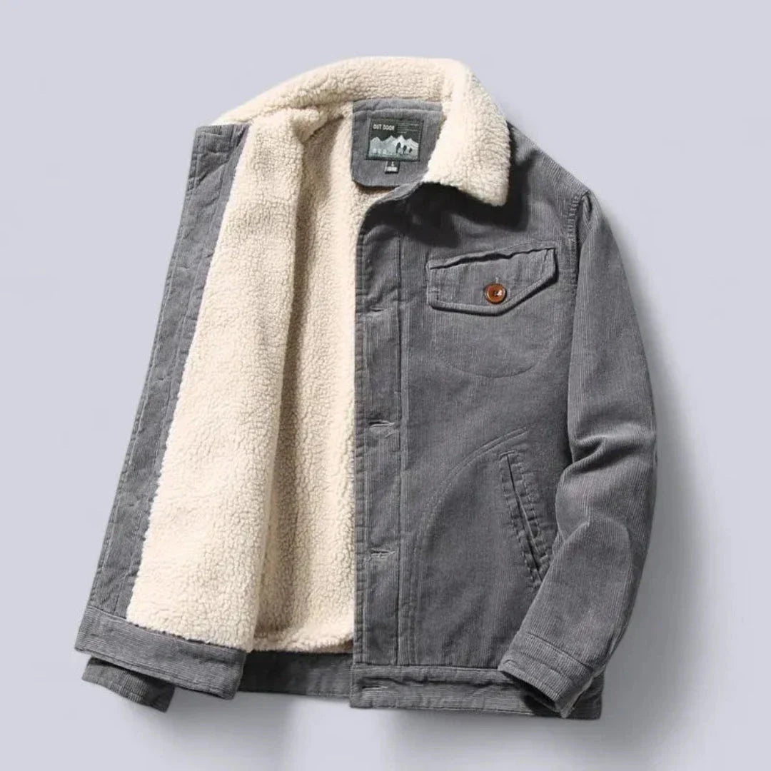 Unisex corduroy sherpa-lined jacket warm plush fleece button-up cold weather outerwear