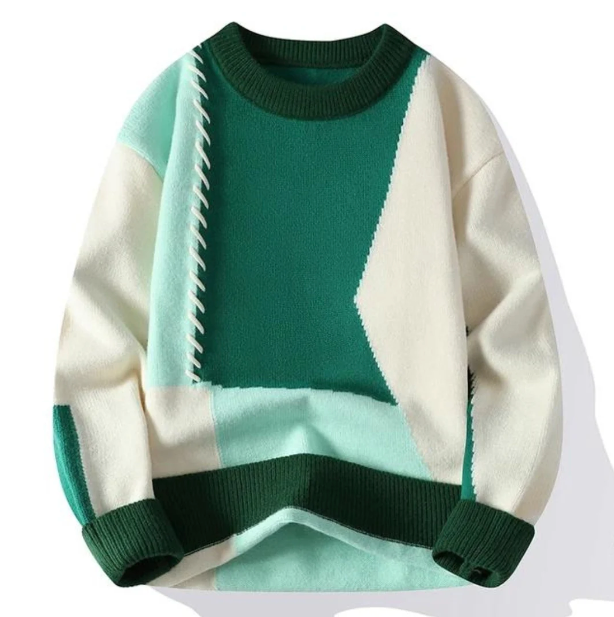 Zylo patchwork sweater in warm tones, relaxed fit with plush soft texture and refined silhouette