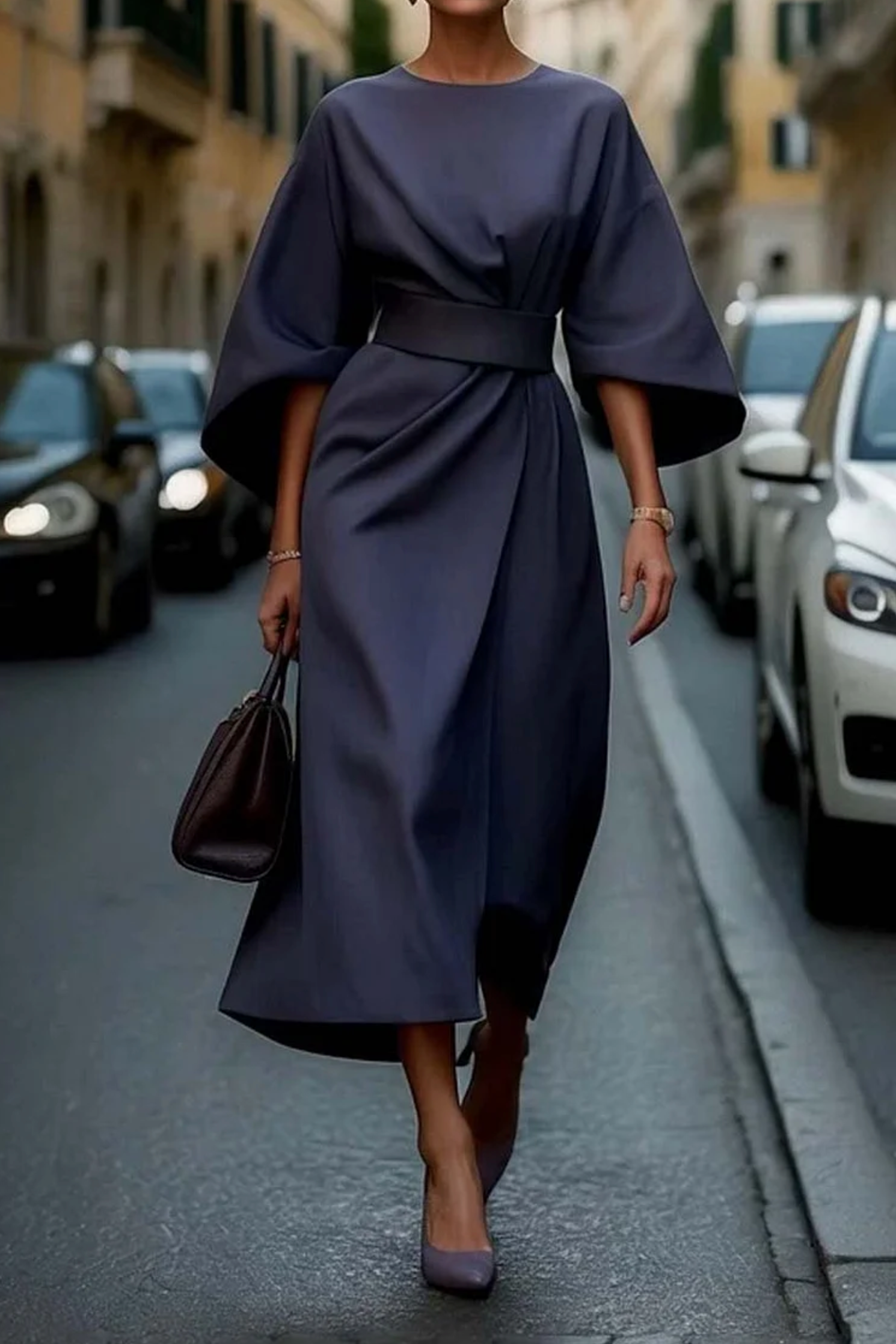 Wendy elegant dress lantern sleeves adjustable waist bow feminine silhouette timeless style