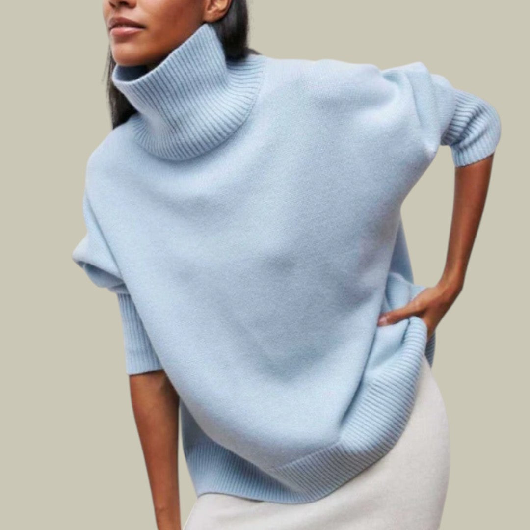 Women's oversized turtleneck sweater cozy relaxed fit winter layering essential soft high collar