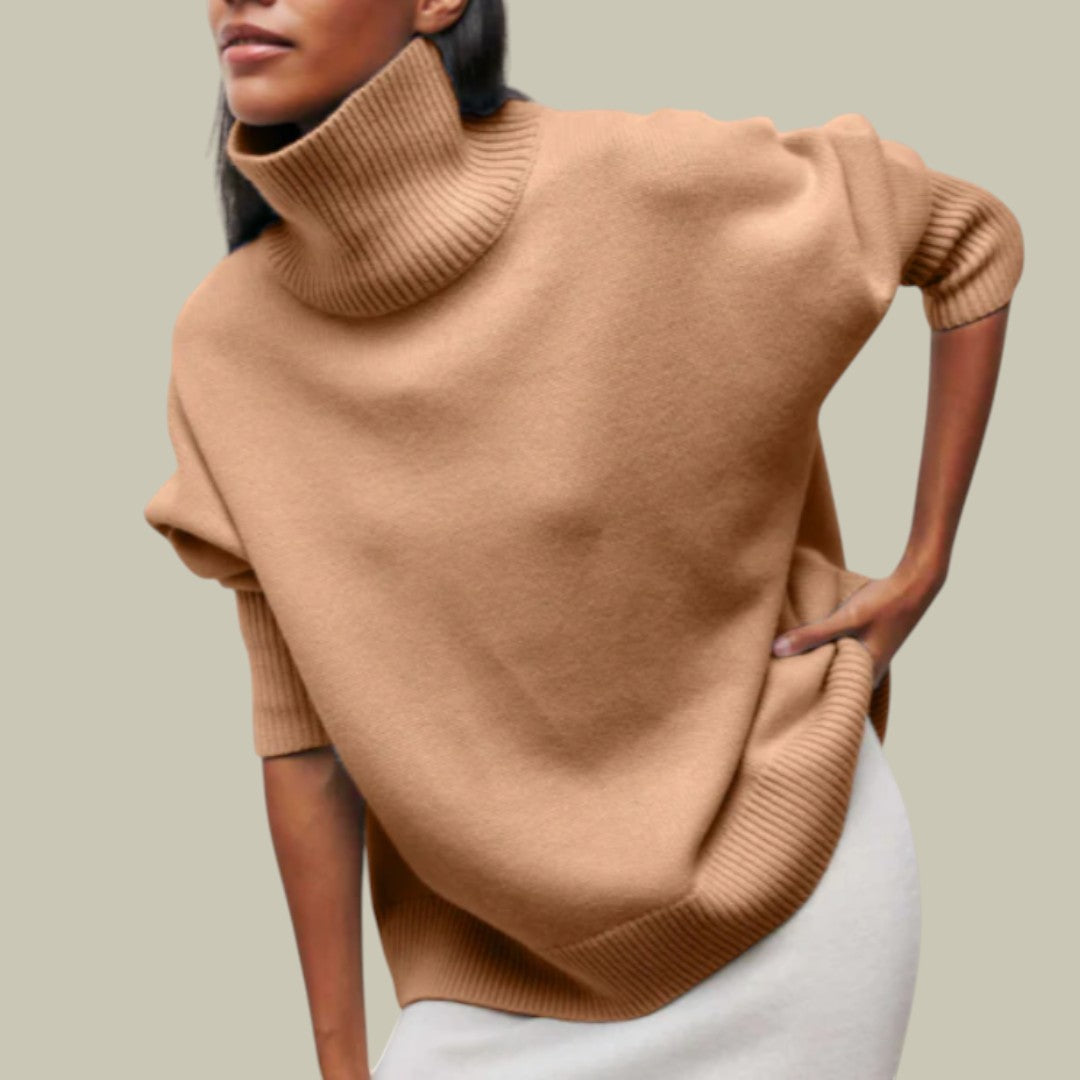 Women's oversized turtleneck sweater cozy relaxed fit winter layering essential soft high collar
