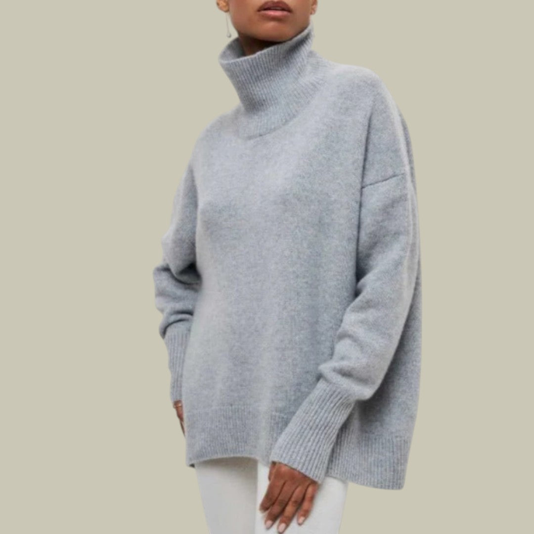 Women's oversized turtleneck sweater cozy relaxed fit winter layering essential soft high collar