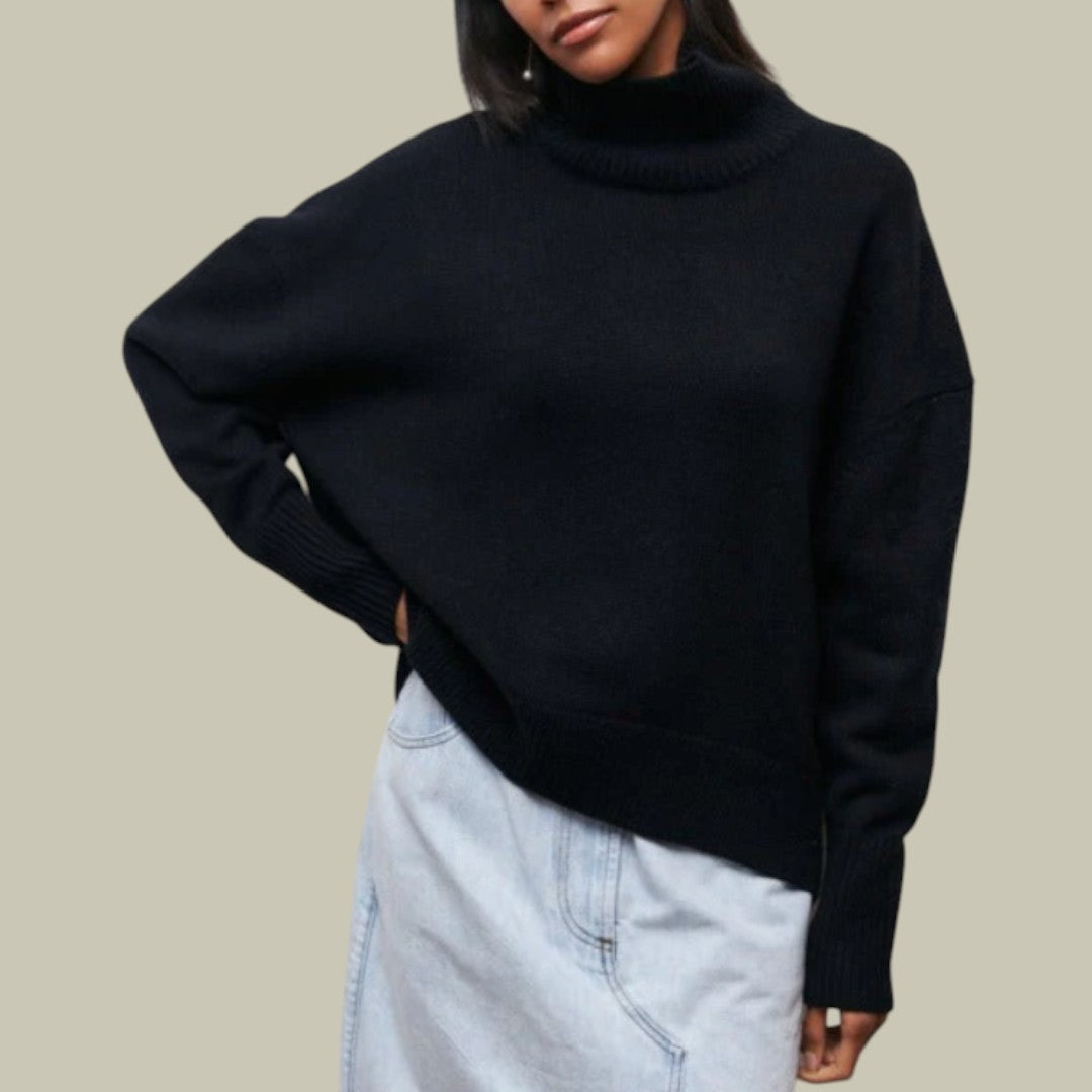 Women's oversized turtleneck sweater cozy relaxed fit winter layering essential soft high collar