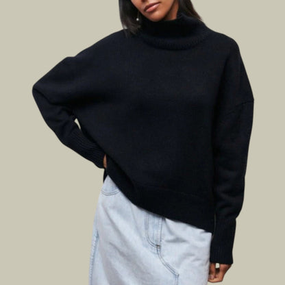 Women's oversized turtleneck sweater cozy relaxed fit winter layering essential soft high collar