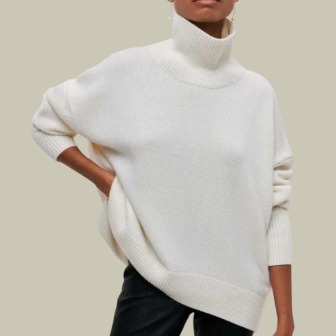 Women's oversized turtleneck sweater cozy relaxed fit winter layering essential soft high collar