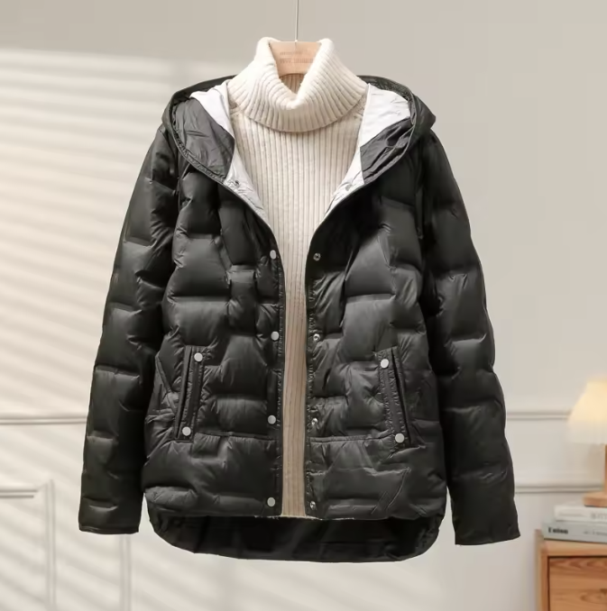 Marlowe ivory lightweight quilted puffer jacket with lapel collar and single-breasted button closure