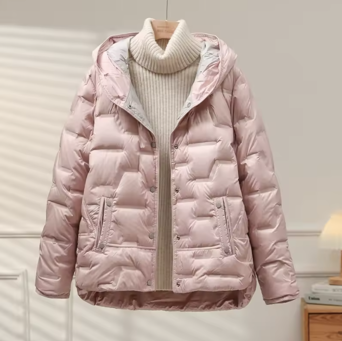 Marlowe lightweight quilted puffer jacket white duck down lapel collar single-breasted winter coat