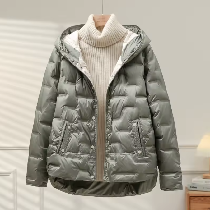 Marlowe lightweight quilted puffer jacket white duck down lapel collar single-breasted winter coat