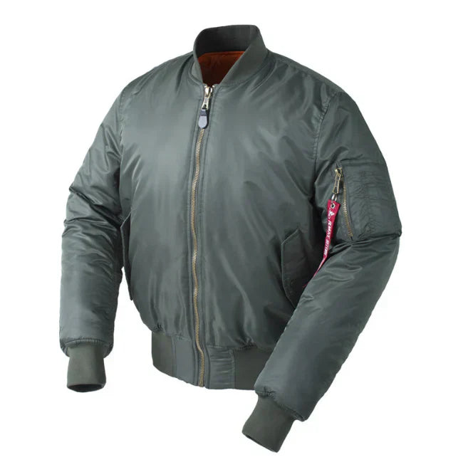 Navy men's bomber jacket classic fit wind-resistant with rib knit trim and utility pocket