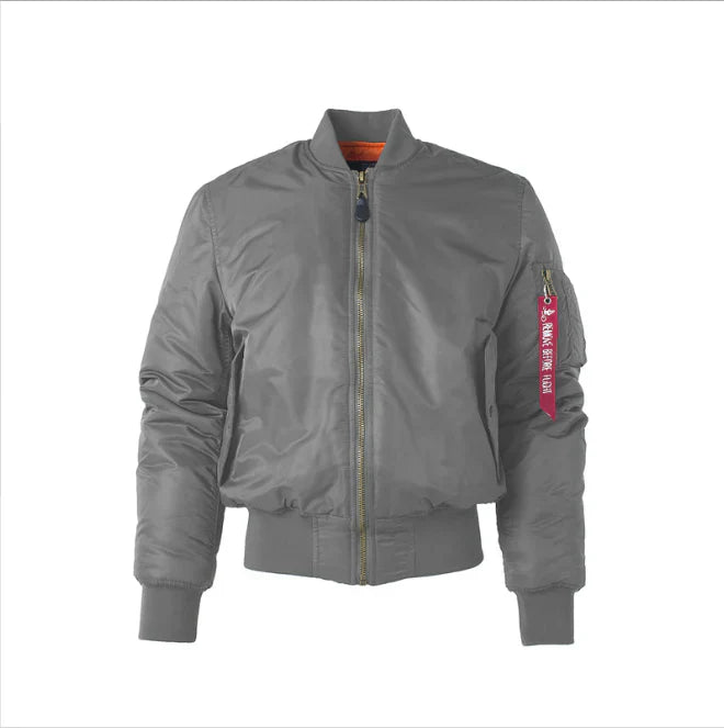 Navy men's bomber jacket classic fit wind-resistant with rib knit trim and utility pocket