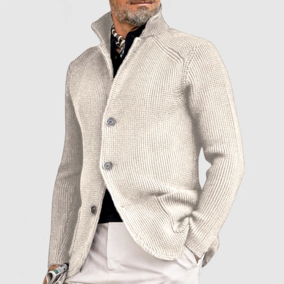 Wavlynn Damian men's cotton cardigan smart casual knit layering structured silhouette classic collar