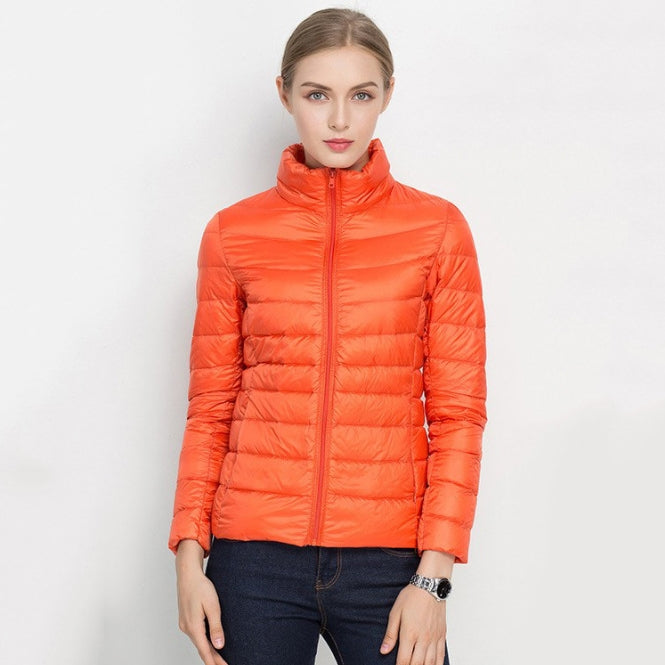 Women's slim fit quilted jacket black zip front high collar insulated lightweight all-season coat