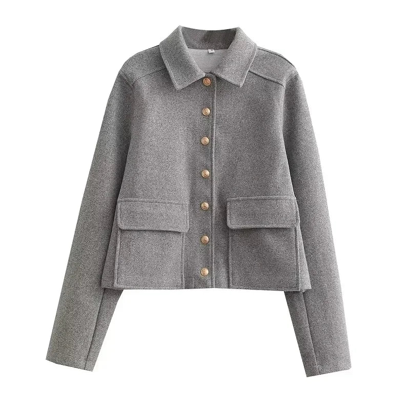 Women's casual button-front jacket with pockets, relaxed fit, effortless chic everyday style