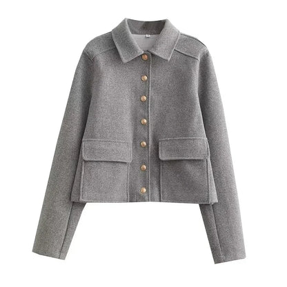 Women's casual button-front jacket with pockets, relaxed fit, effortless chic everyday style