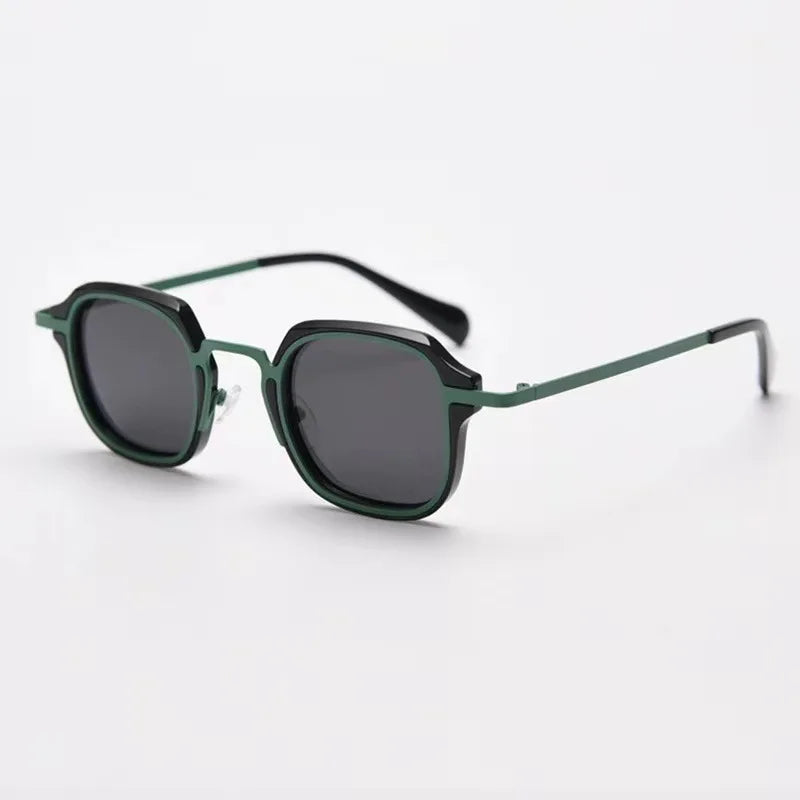 Bold square punk sunglasses metal frame matte finish UV protection geometric unisex eyewear