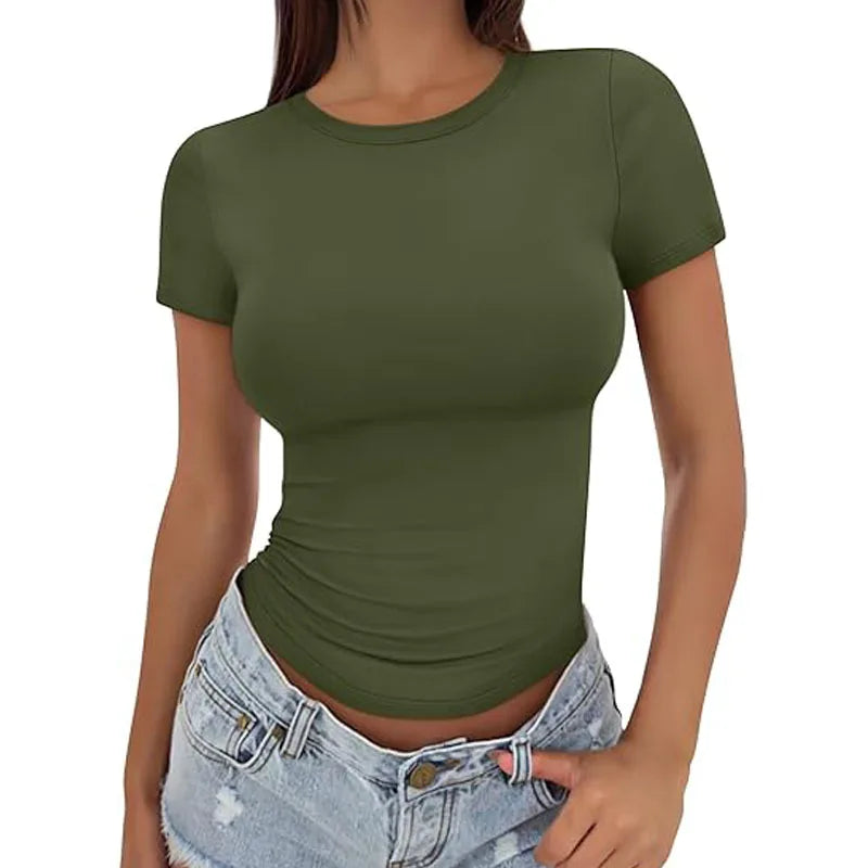 White fitted cotton-blend t-shirt with slim silhouette and stretch fabric for all-day comfort