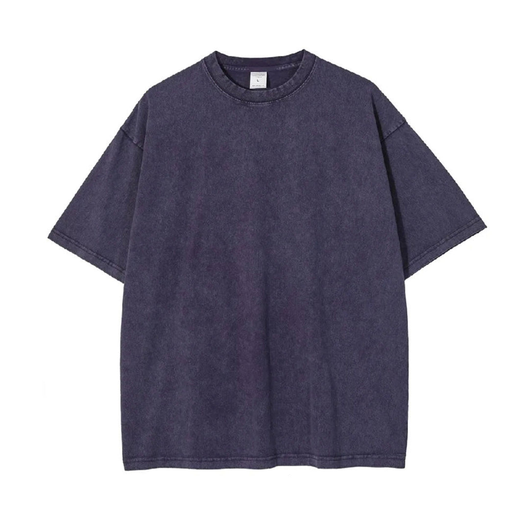 Vintage washed distressed oversized cotton tee drop shoulder relaxed fit short sleeve crew neck