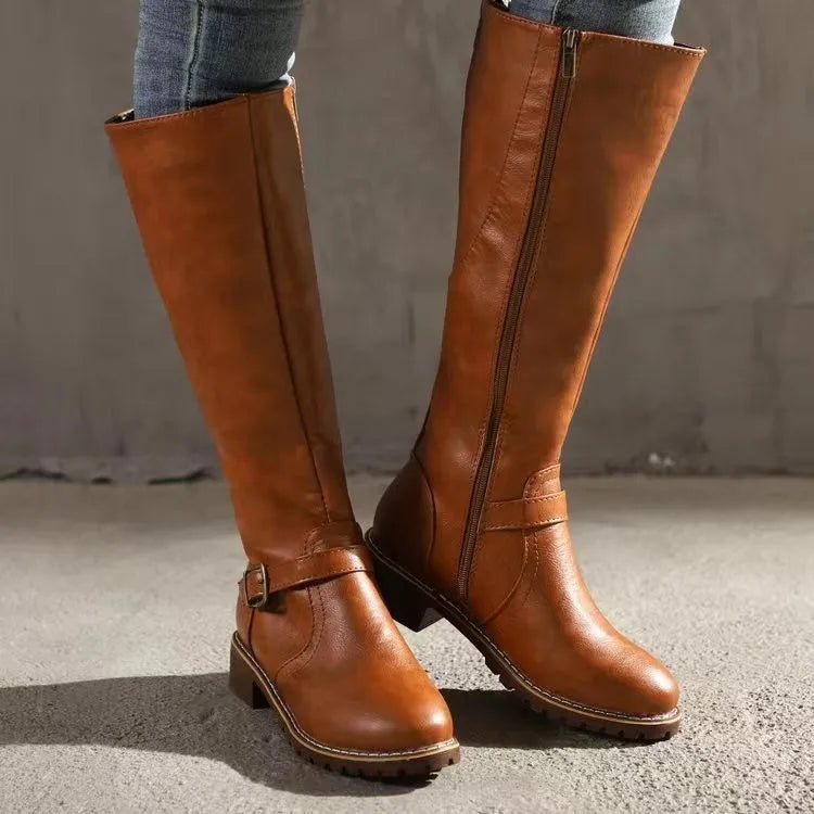 Women's knee-high premium leather comfort boots with refined full-grain finish for lasting comfort