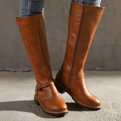 Women's knee-high premium leather comfort boots with refined full-grain finish for lasting comfort