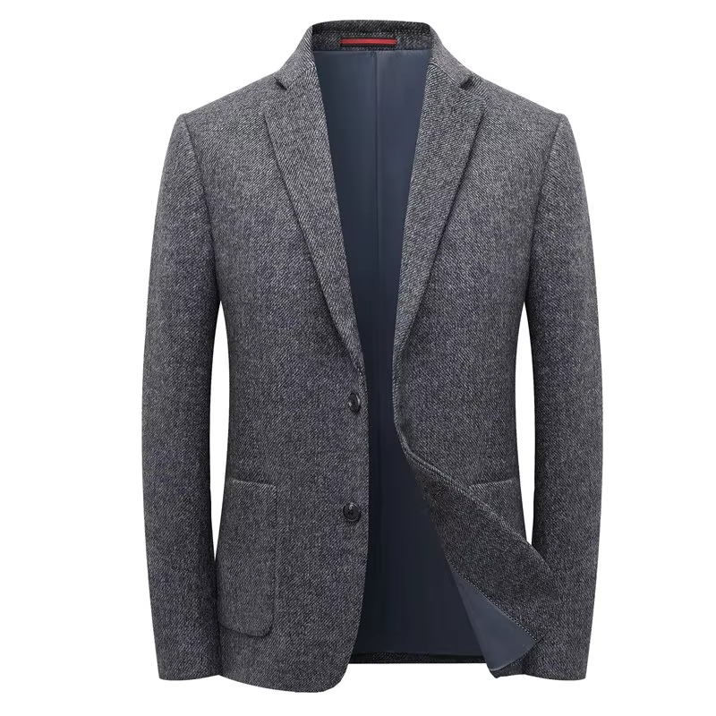 Men's wool tweed blazer tailored fit business casual winter elegant herringbone texture