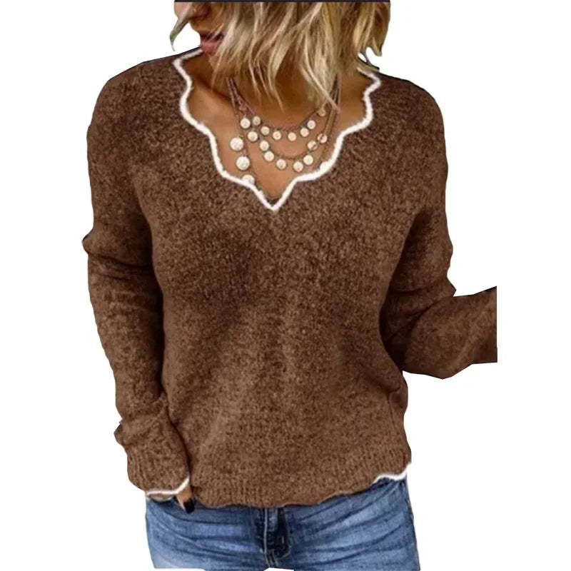 Nora™ elegant women's sweater in soft neutral tones, clean silhouette with lightweight breathable fabric
