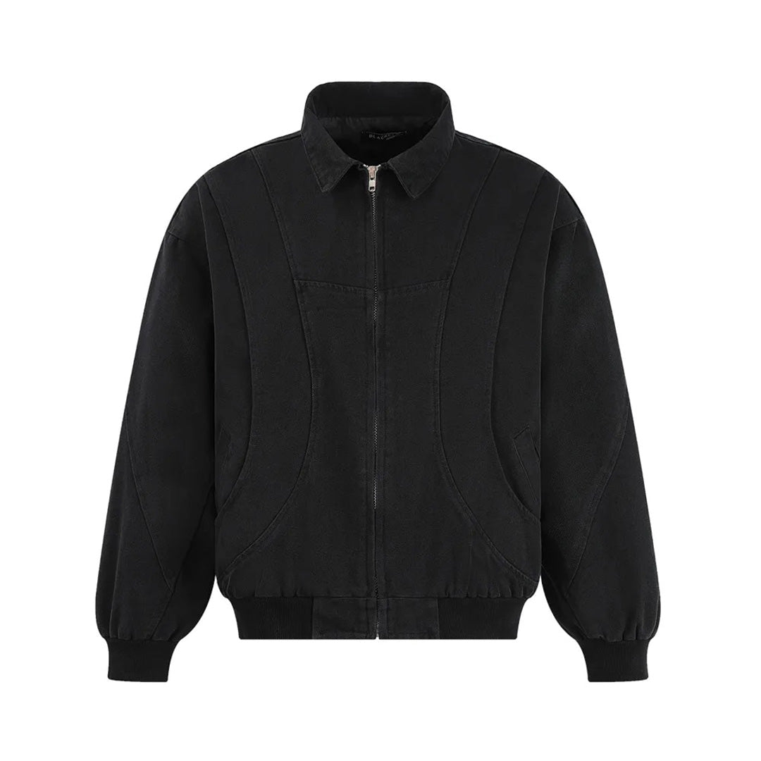 Retro spliced cotton cargo jacket in loose fit with zipper closure and utilitarian paneling