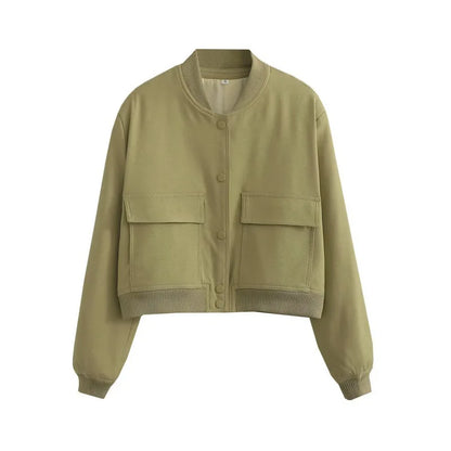 Wavlynn Clara women's casual bomber jacket with front pockets, structured minimalist silhouette for everyday chic