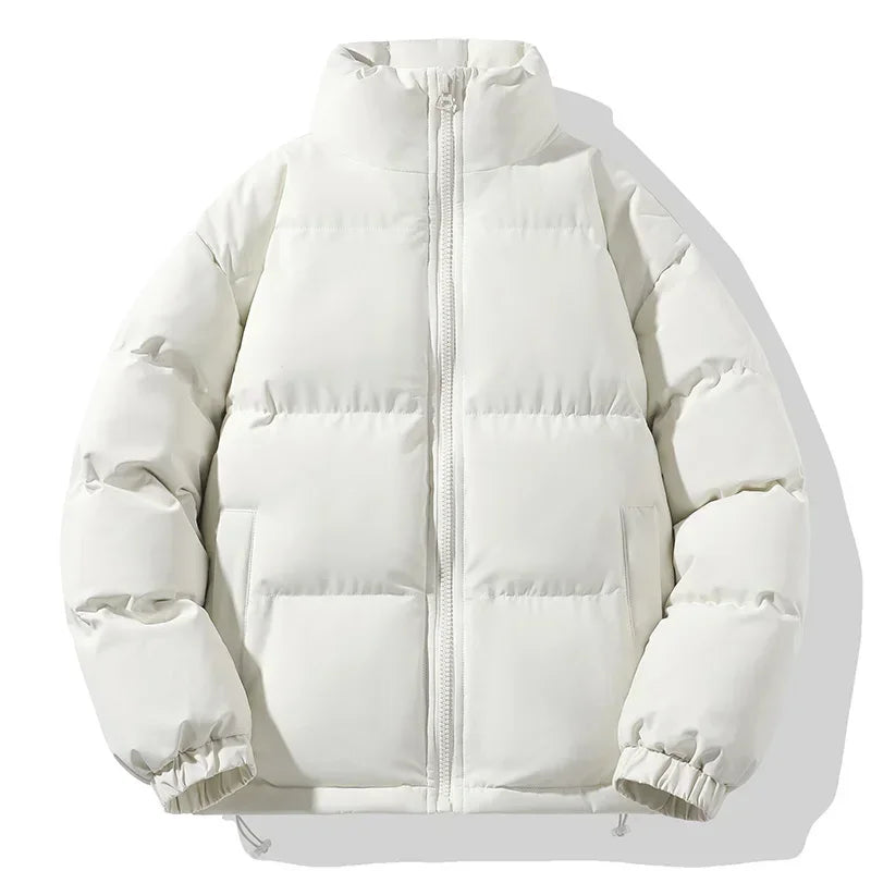 Men's lightweight padded winter jacket black stand collar wind-resistant insulated coat relaxed fit