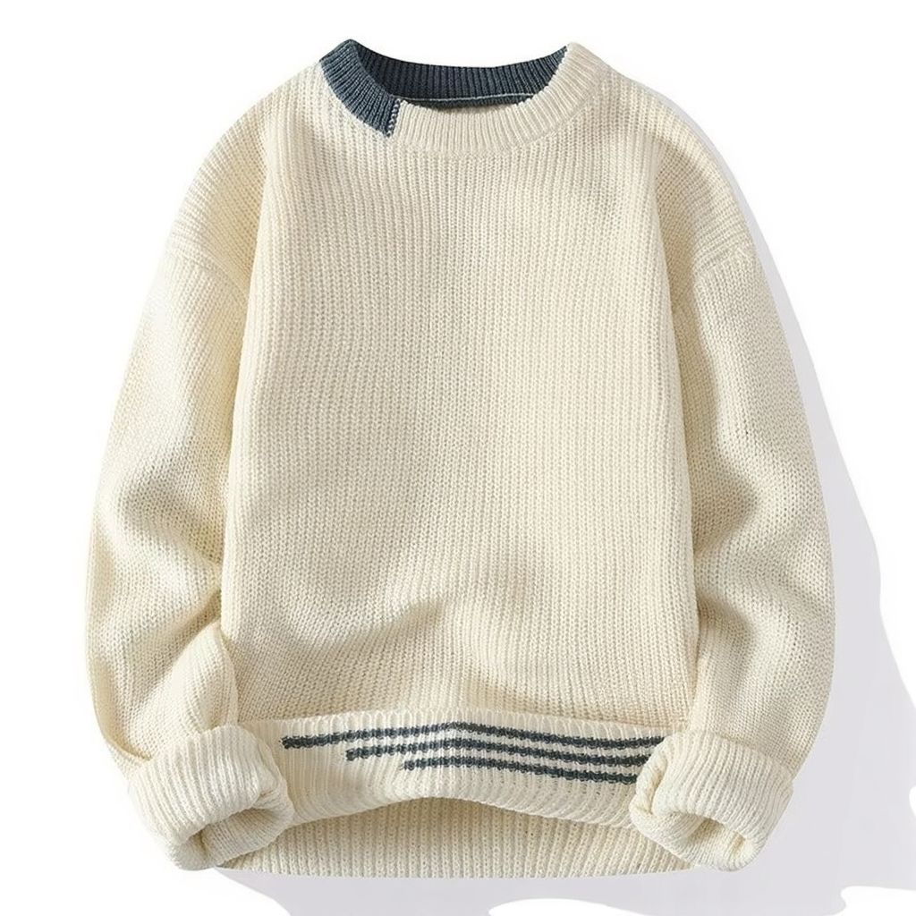 Men's slim fit patchwork knit sweater O-neck pullover with contrast panels for everyday warmth