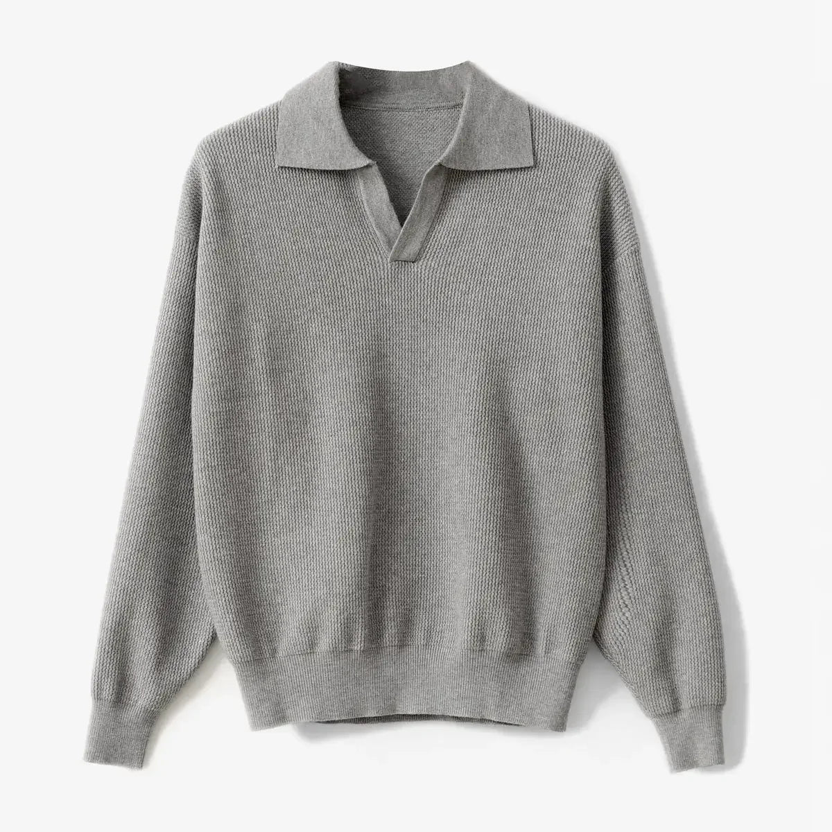 Men's relaxed fit wool blend polo knit sweater soft warm casual refined silhouette