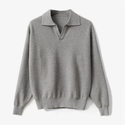 Men's relaxed fit wool blend polo knit sweater soft warm casual refined silhouette
