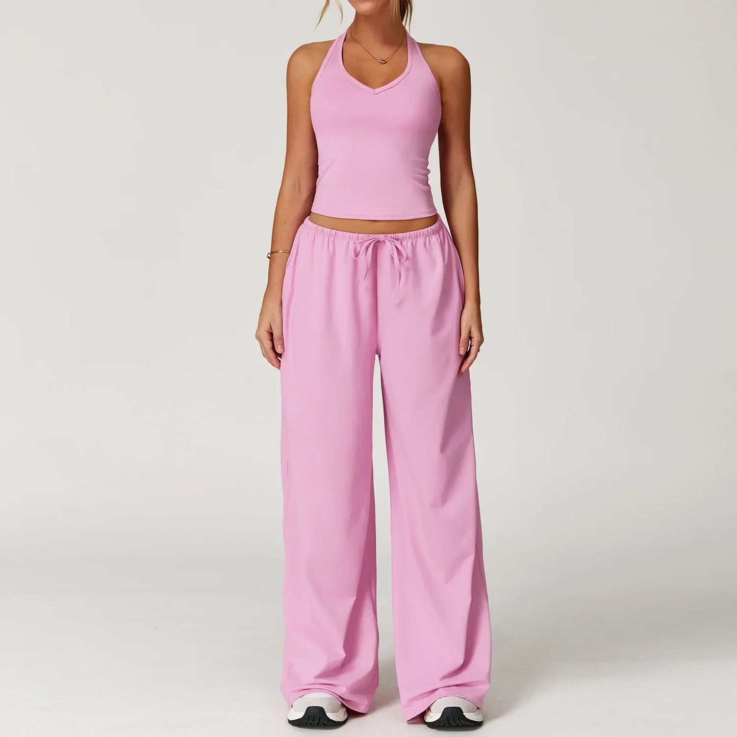 Women's winter casual wide leg loose fit pants in neutral tones, relaxed silhouette with airy comfort