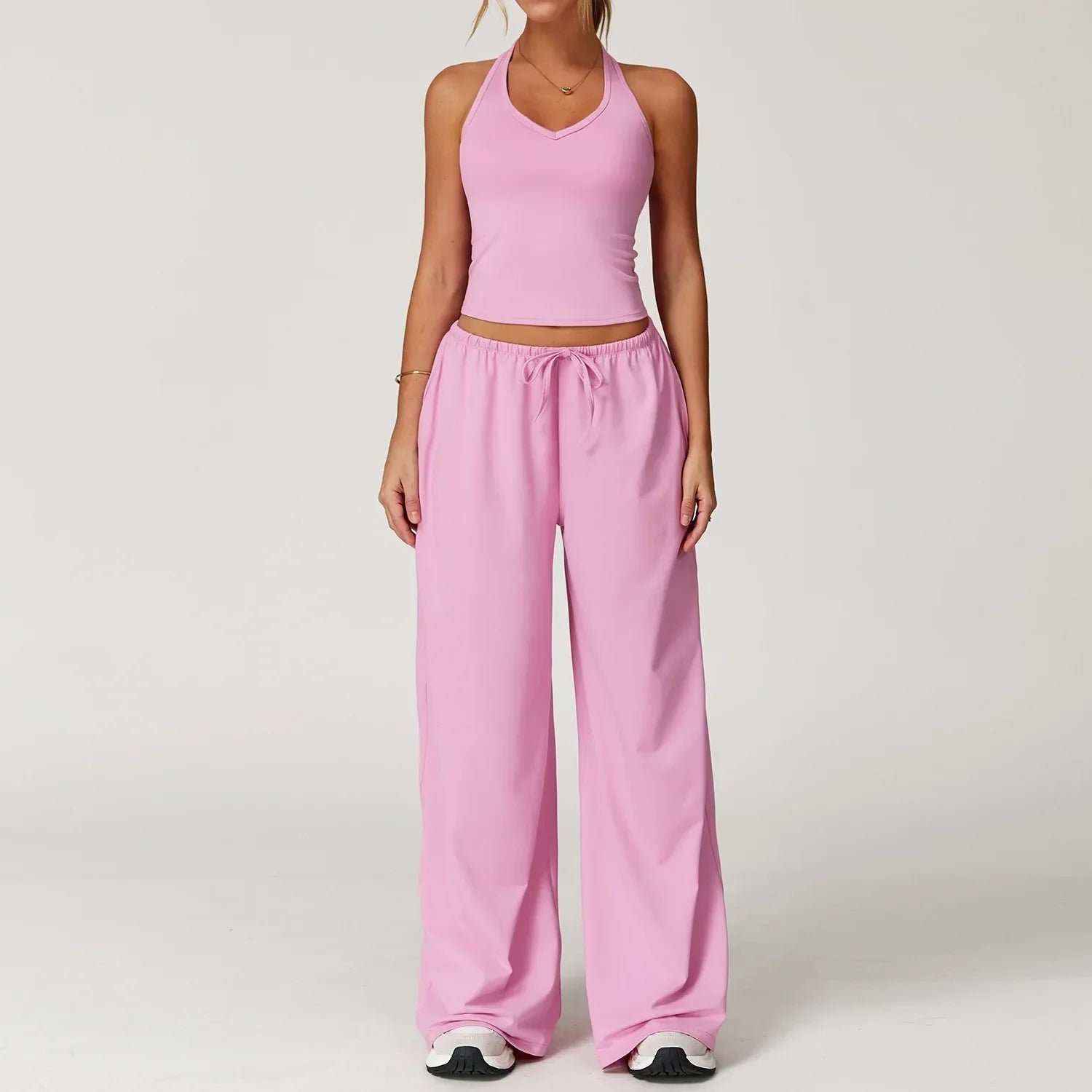 Women's winter casual wide leg loose fit pants in neutral tones, relaxed silhouette with airy comfort