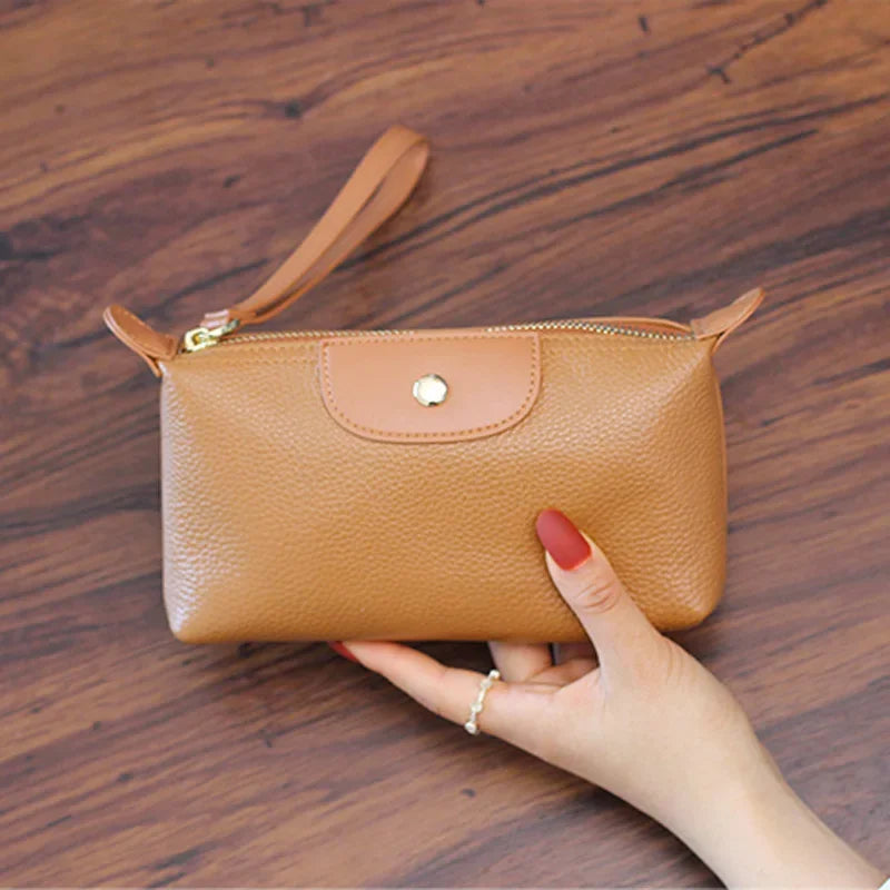 Wavlynn Anne pebbled vegan leather wristlet clutch bag with zipper closure, compact daily elegant carry