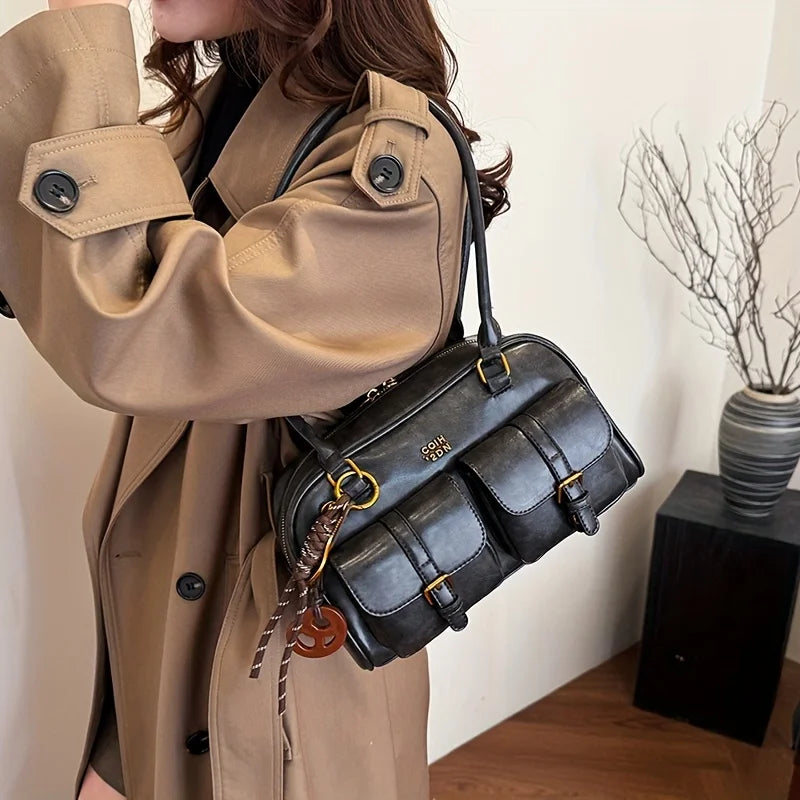 Wavlynn Katherine structured vegan leather shoulder bag with dual top handles, medium rectangular silhouette
