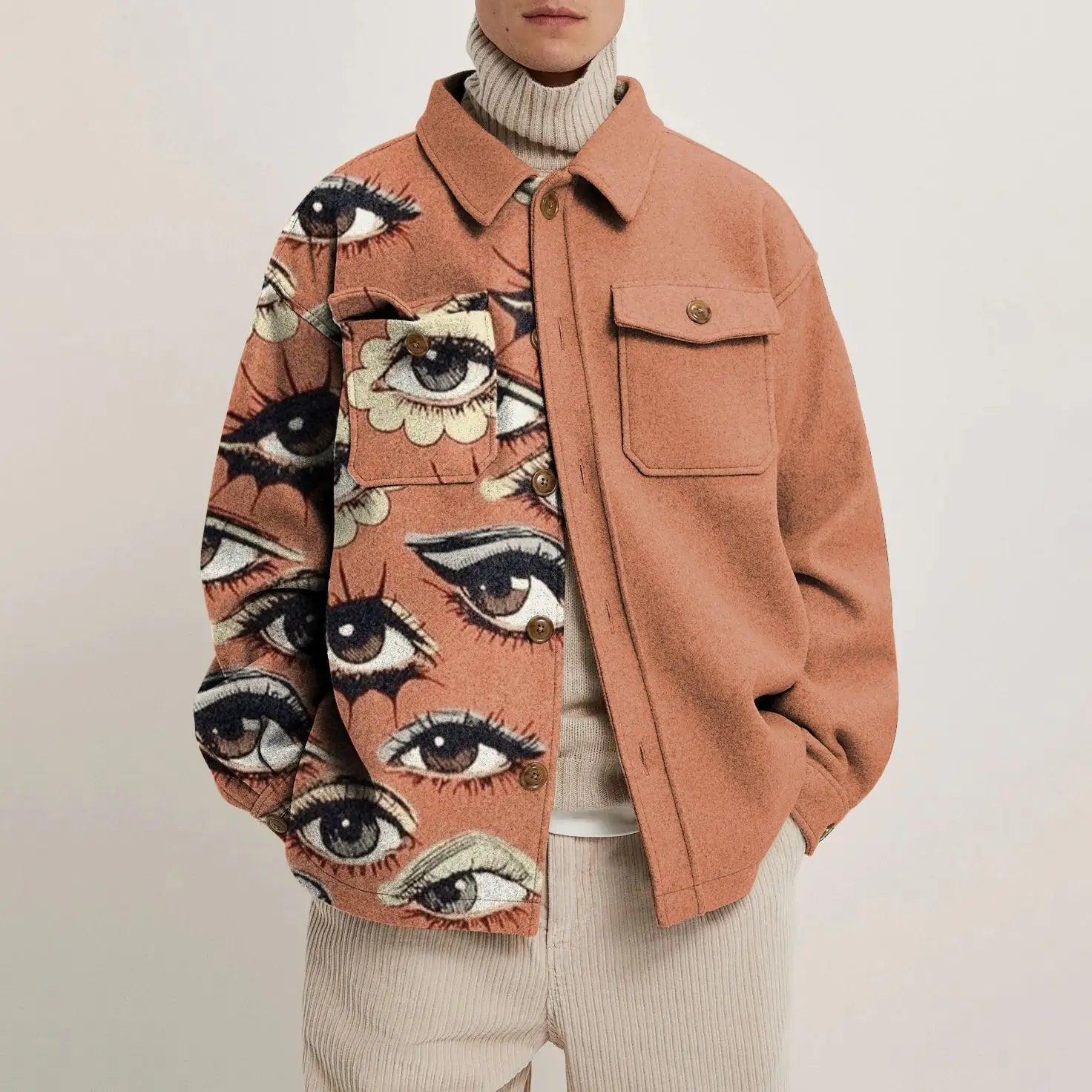 Acadia heavyweight abstract print shirt jacket with bold geometric lines and single-breasted design