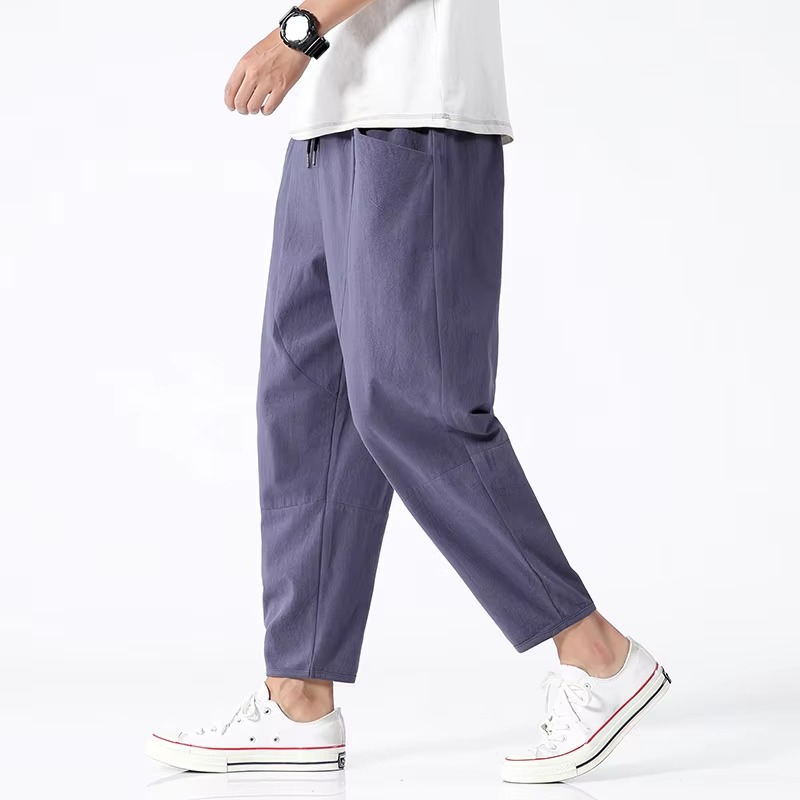Men's loose cropped cotton pants Japanese street style breathable summer casual fit available up to 5XL