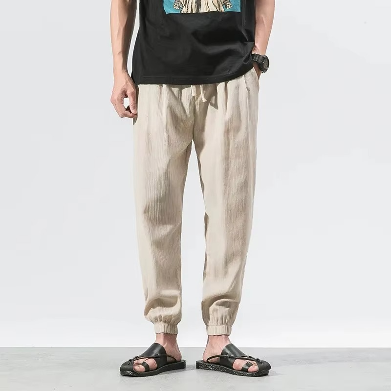 Men's cotton linen harem pants relaxed fit cuffed ankles casual trousers breathable everyday comfort