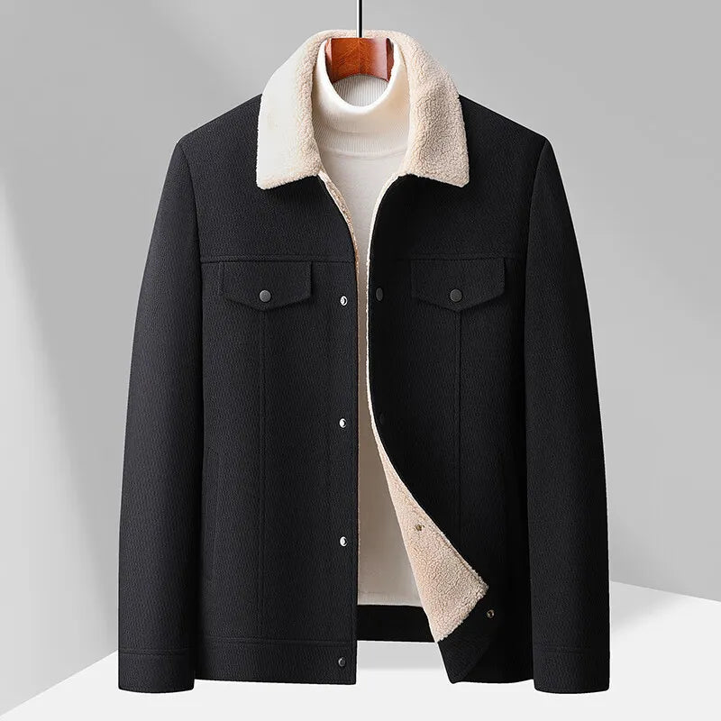 Wavlynn unisex Nordic sherpa wool blend jacket beige structured lapel collar lightweight layering coat