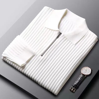 Men's ribbed zip neck sweater modern slim fit knit top with textured vertical ribs casual-chic style