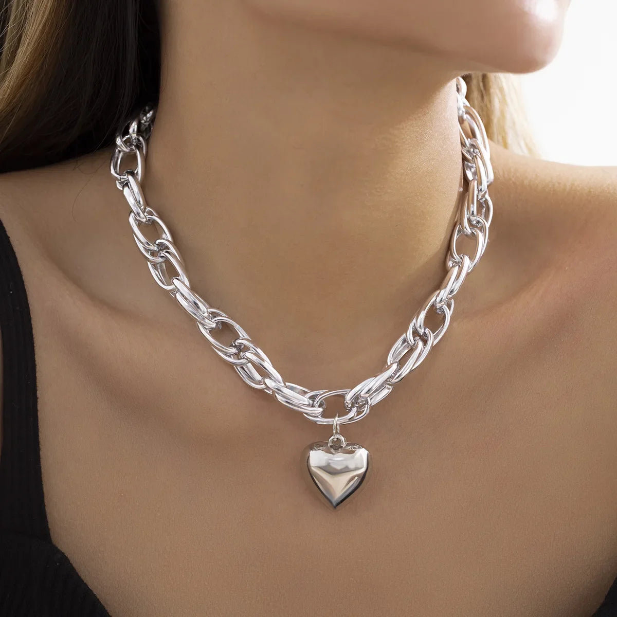 Ravena bold heart pendant necklace sterling silver-plated adjustable hypoallergenic chain lobster clasp