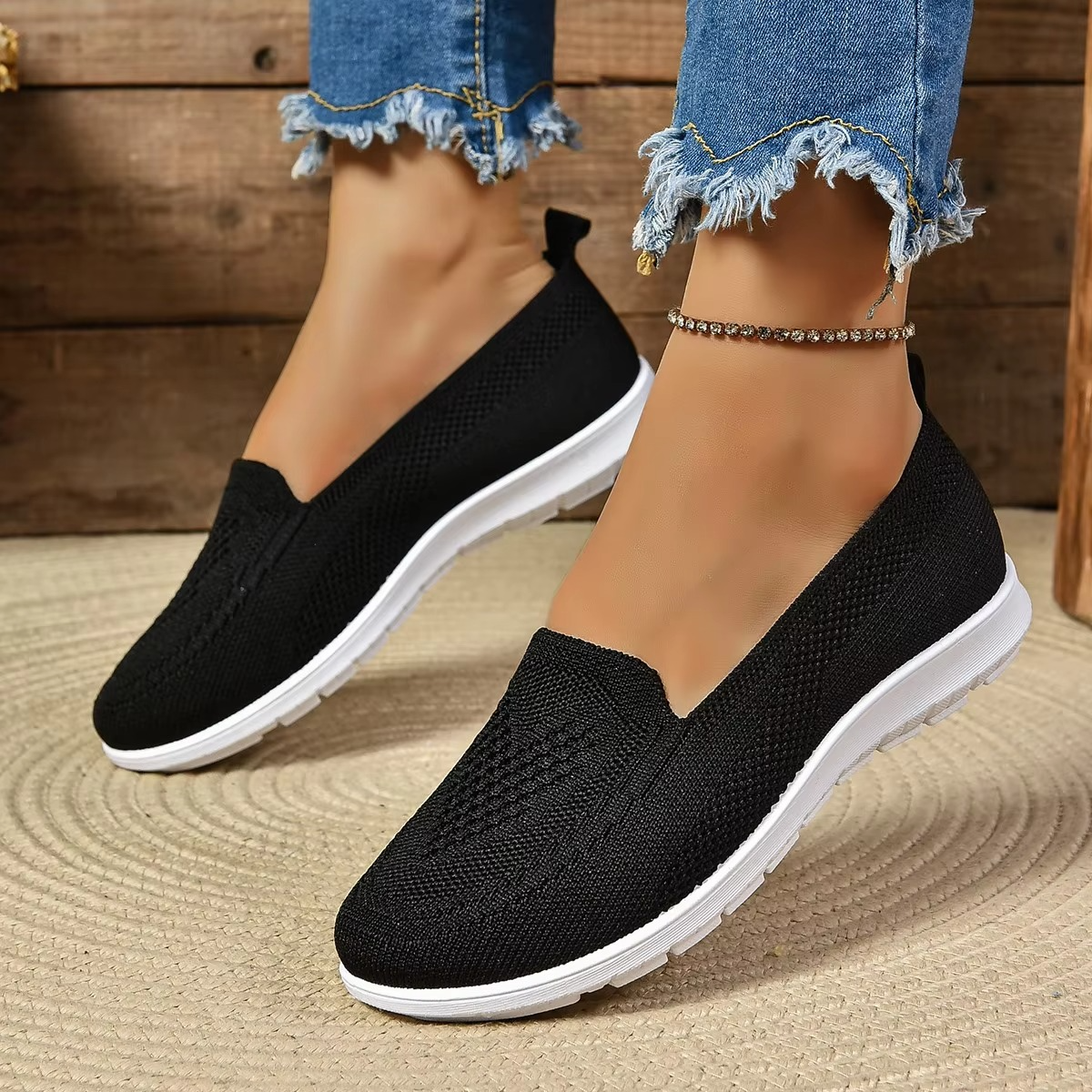 Women's beige mesh slip-on flats lightweight breathable loafers with flexible sole for summer comfort